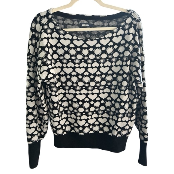 Maeve Anthropologie Boat Neck Black and White Heart Sweater - Picture 2 of 6
